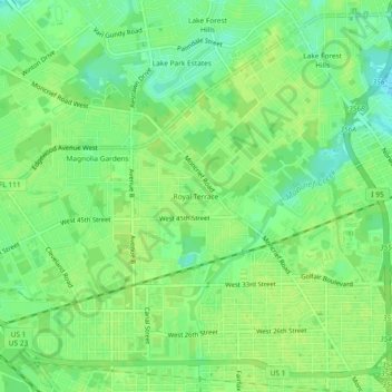 Mapa topográfico Royal Terrace, altitude, relevo