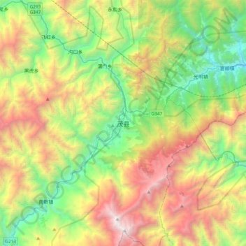 Mapa topográfico 茂县, altitude, relevo