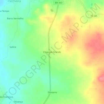 Mapa topográfico Chapada Grande, altitude, relevo