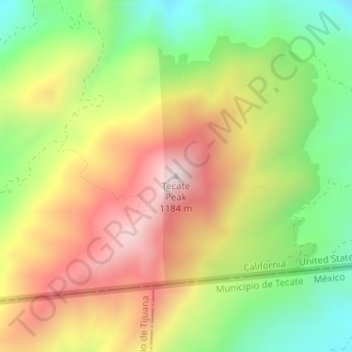 Mapa topográfico Tecate Peak, altitude, relevo