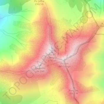 Mapa topográfico Pic du Canigou, altitude, relevo