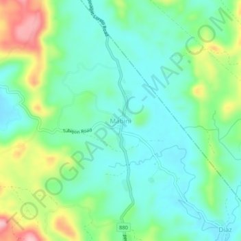 Mapa topográfico Mabini, altitude, relevo