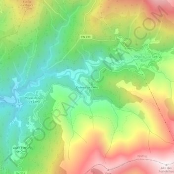 Mapa topográfico Outeiro da Vinha, altitude, relevo