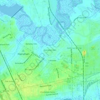 Mapa topográfico Dominion Hills, altitude, relevo