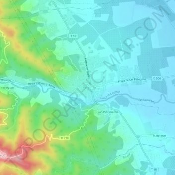 Mapa topográfico Folelli, altitude, relevo