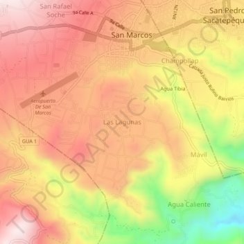 Mapa topográfico Las Lagunas, altitude, relevo