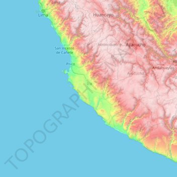 Mapa topográfico Provincia de Ica, altitude, relevo