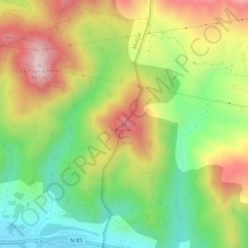 Mapa topográfico Brame-Faim, altitude, relevo