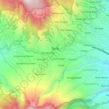 Mapa topográfico Ngablak, altitude, relevo