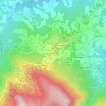 Mapa topográfico Castelluccio, altitude, relevo
