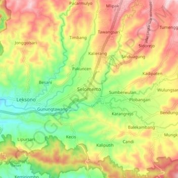 Mapa topográfico Selomerto, altitude, relevo