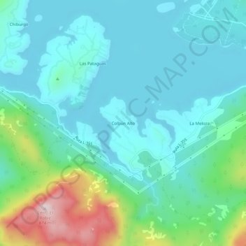 Mapa topográfico Colbún Alto, altitude, relevo
