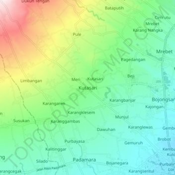 Mapa topográfico Kutasari, altitude, relevo