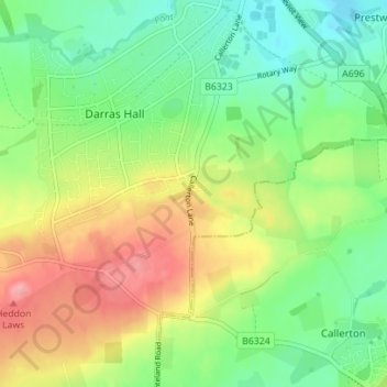 Mapa topográfico High Callerton, altitude, relevo