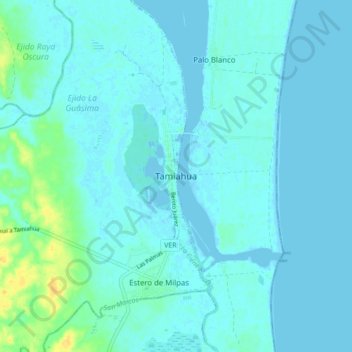Mapa topográfico Tamiahua, altitude, relevo