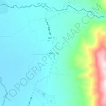 Mapa topográfico Tablones, altitude, relevo