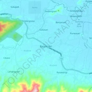 Mapa topográfico Banjarsari, altitude, relevo