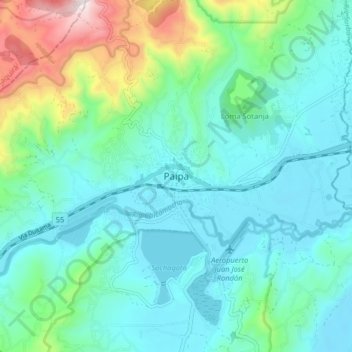 Mapa topográfico Paipa, altitude, relevo