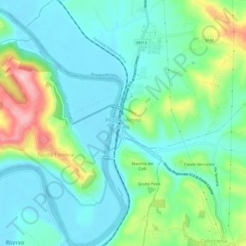 Mapa topográfico Poggio Mirteto Scalo, altitude, relevo