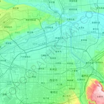Mapa topográfico 西安市, altitude, relevo