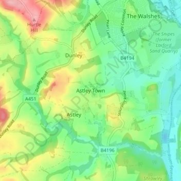 Mapa topográfico Astley Town, altitude, relevo