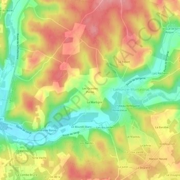 Mapa topográfico Les Grandes Pièces, altitude, relevo