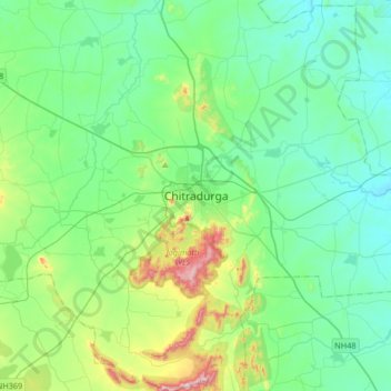 Mapa topográfico Chitradurga, altitude, relevo