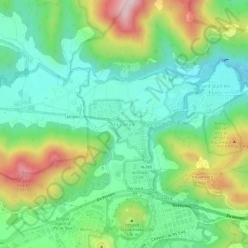 Mapa topográfico la Canya, altitude, relevo
