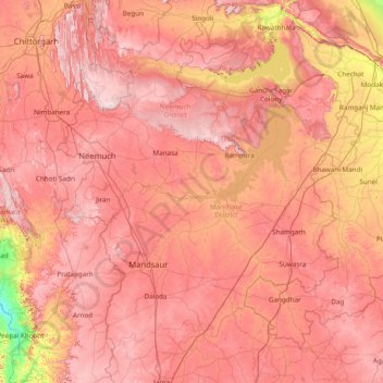 Mapa topográfico Mandsaur, altitude, relevo