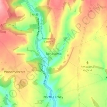 Mapa topográfico Rendcomb, altitude, relevo