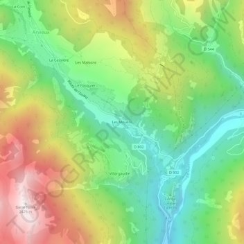 Mapa topográfico Les Moulins, altitude, relevo