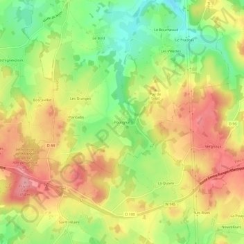 Mapa topográfico Poulignat, altitude, relevo