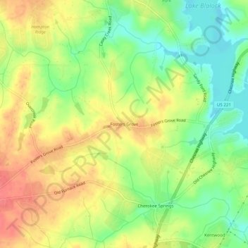 Mapa topográfico Fosters Grove, altitude, relevo