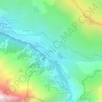 Mapa topográfico Le Pied du Col, altitude, relevo