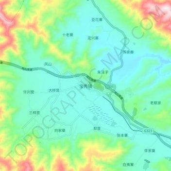 Mapa topográfico 宝秀镇, altitude, relevo