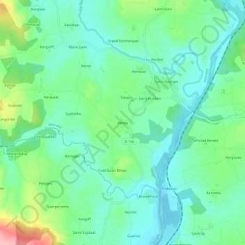 Mapa topográfico Kerlay, altitude, relevo