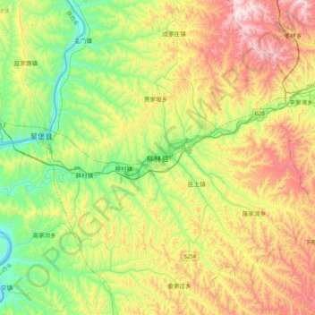 Mapa topográfico 柳林县, altitude, relevo