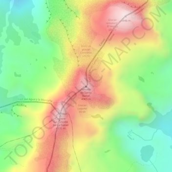 Mapa topográfico Nevado de Santa Isabel, altitude, relevo