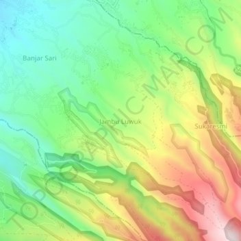 Mapa topográfico Jambu Luwuk, altitude, relevo