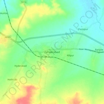 Mapa topográfico Zaheerabad, altitude, relevo