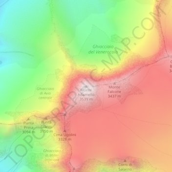 Mapa topográfico Monte Adamello, altitude, relevo