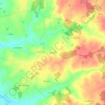 Mapa topográfico Landrevie, altitude, relevo