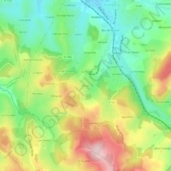 Mapa topográfico Vervas, altitude, relevo