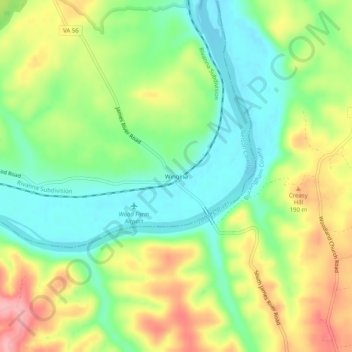 Mapa topográfico Wingina, altitude, relevo
