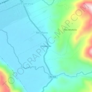 Mapa topográfico Llamaquizu, altitude, relevo