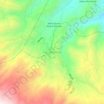 Mapa topográfico San Sebastián, altitude, relevo