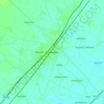 Mapa topográfico Modinagar, altitude, relevo