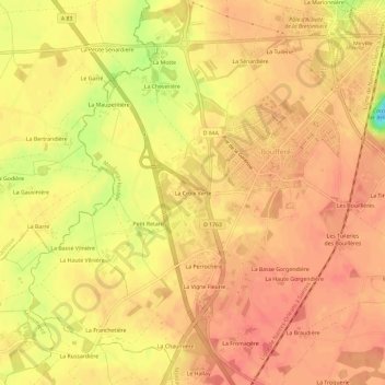 Mapa topográfico La Croix Verte, altitude, relevo