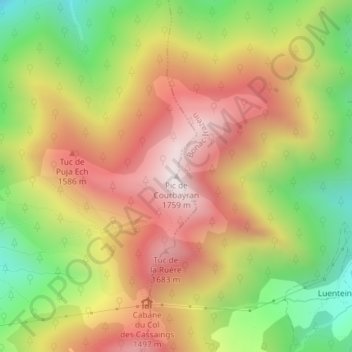 Mapa topográfico Pic de Courbayran, altitude, relevo