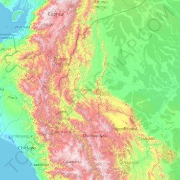 Mapa topográfico Department of Amazonas, altitude, relevo